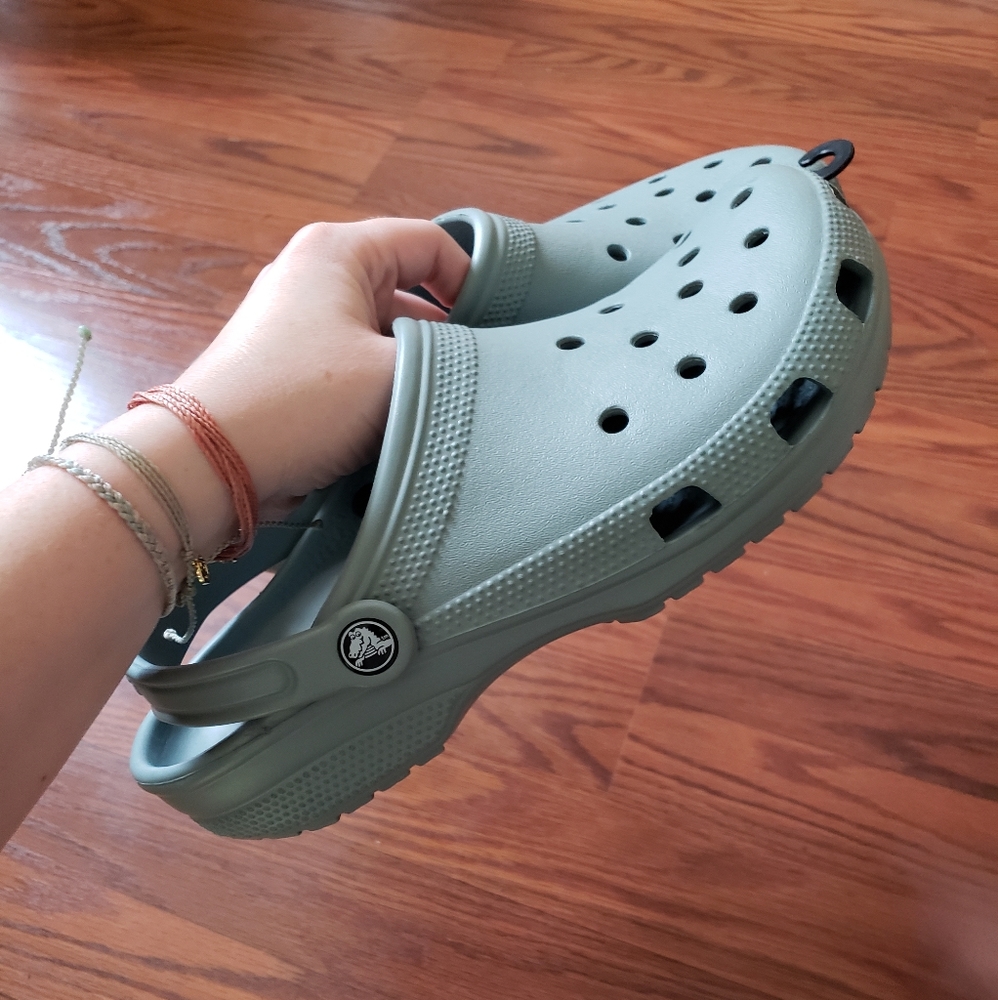 Green Gray Crocs Size 10 or 8